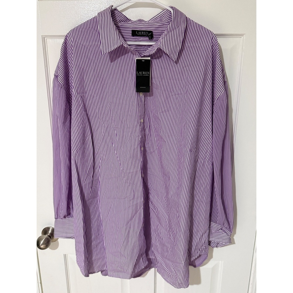 Lauren Ralph Lauren Lavender and White Striped Button-Down Shirt